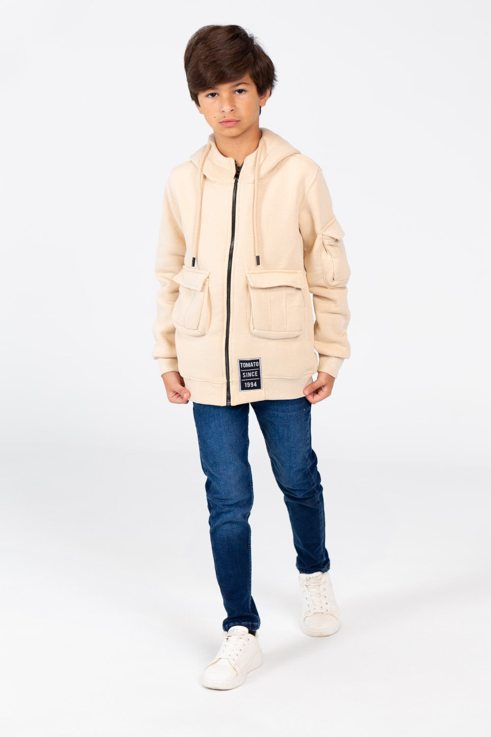 سويت شيرت للأولاد بغطاء رأس وسحاب أمامي وجيوب