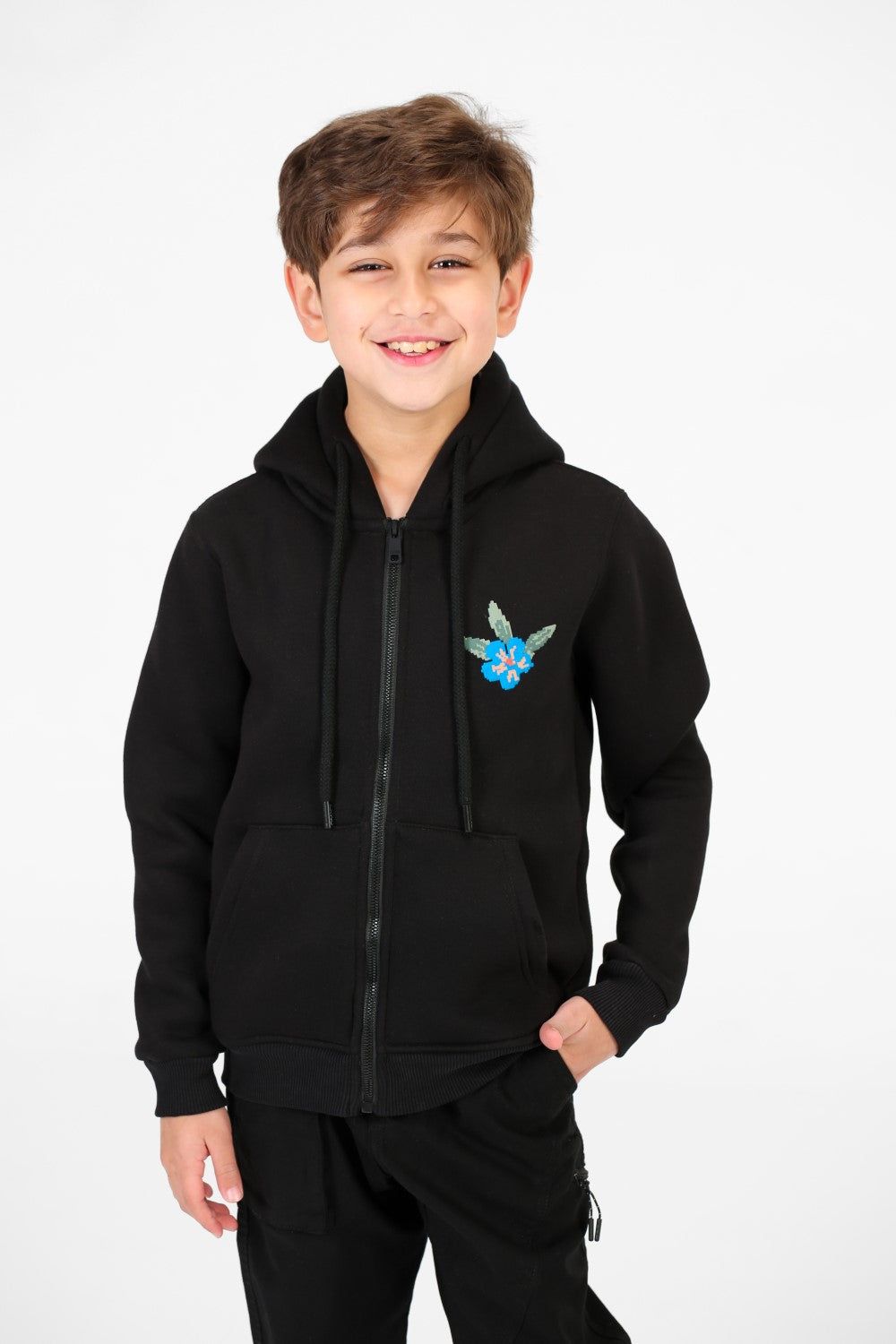 سويت شيرت للأولاد بسحاب مع طباعة أمامية وخلفية