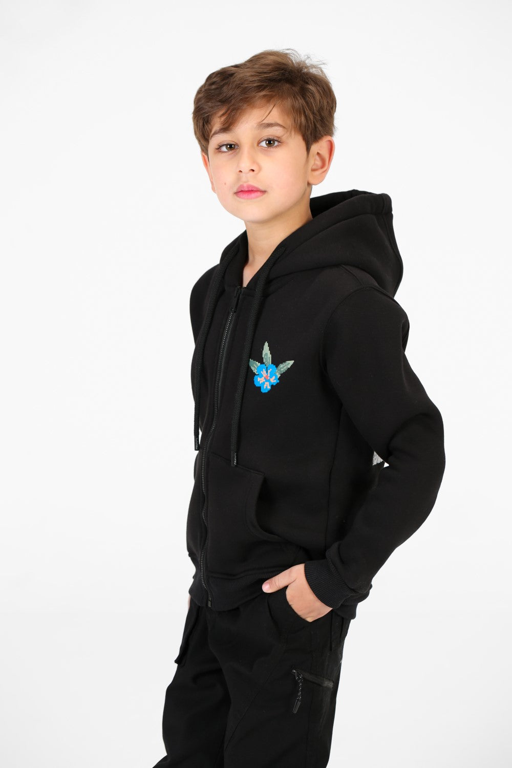 سويت شيرت للأولاد بسحاب مع طباعة أمامية وخلفية