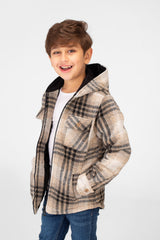 قميص صبياني بغطاء رأس ومربعات وسحاب كامل