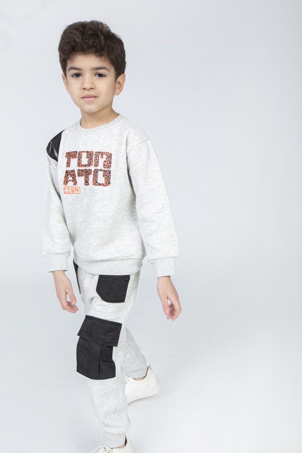 Boy's Padded Printed Made Of Soft Melton Front Pocket Pants Training Suit