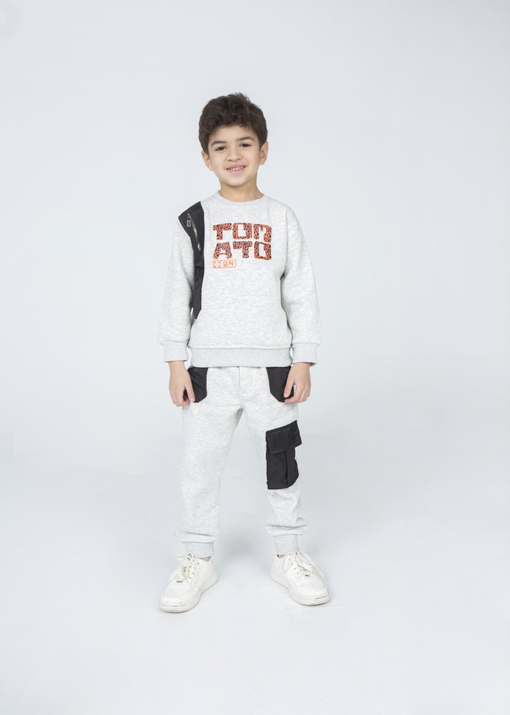 Boy's Padded Printed Made Of Soft Melton Front Pocket Pants Training Suit