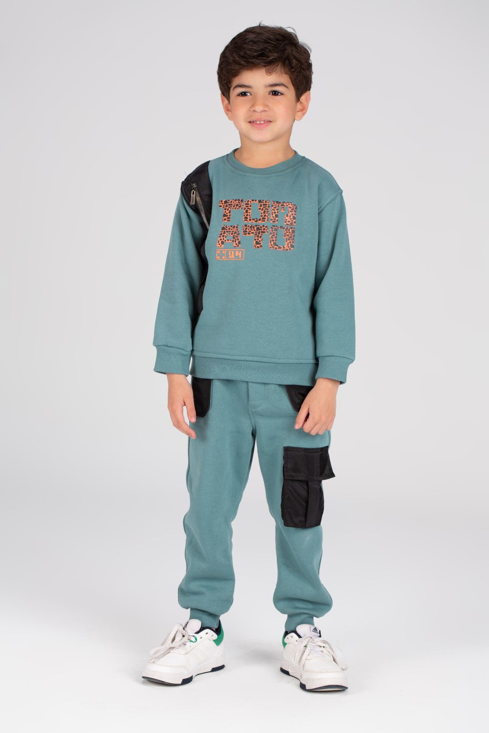 Boy's Padded Printed Made Of Soft Melton Front Pocket Pants Training Suit