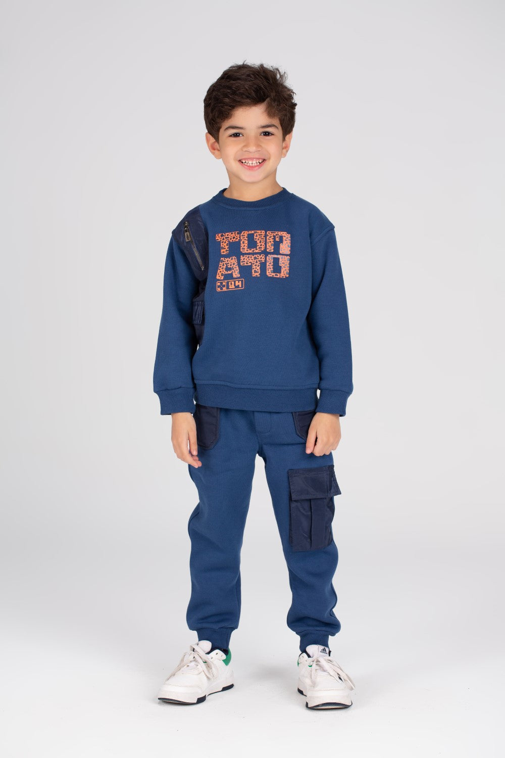 Boy's Padded Printed Made Of Soft Melton Front Pocket Pants Training Suit