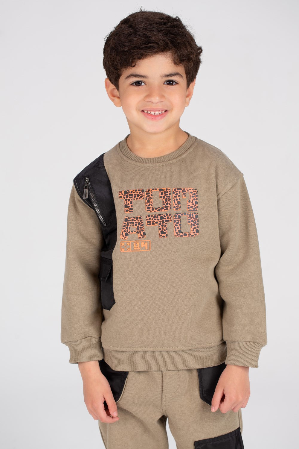 Boy's Padded Printed Made Of Soft Melton Front Pocket Pants Training Suit