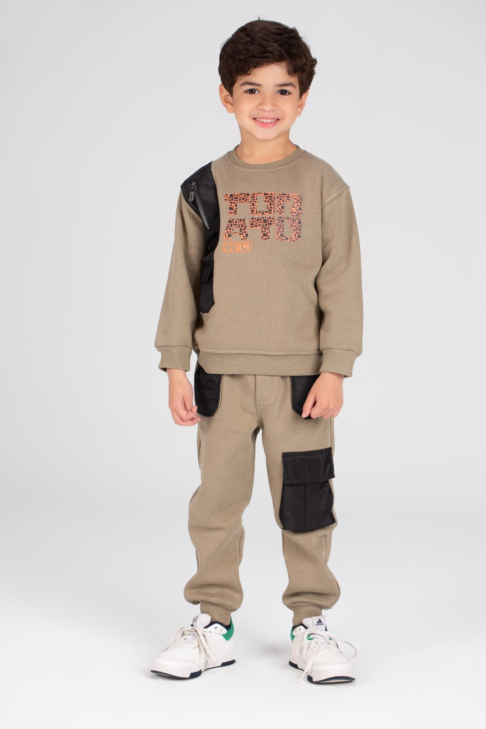 Boy's Padded Printed Made Of Soft Melton Front Pocket Pants Training Suit