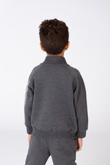 Boy's Padded Front & Sleeves Printed Made Of Comfort Melton Training Suit With Front Pockets