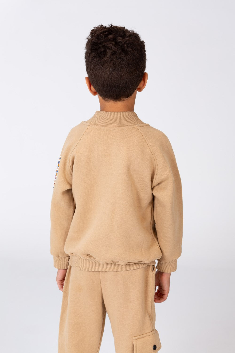 Boy's Padded Front & Sleeves Printed Made Of Comfort Melton Training Suit With Front Pockets
