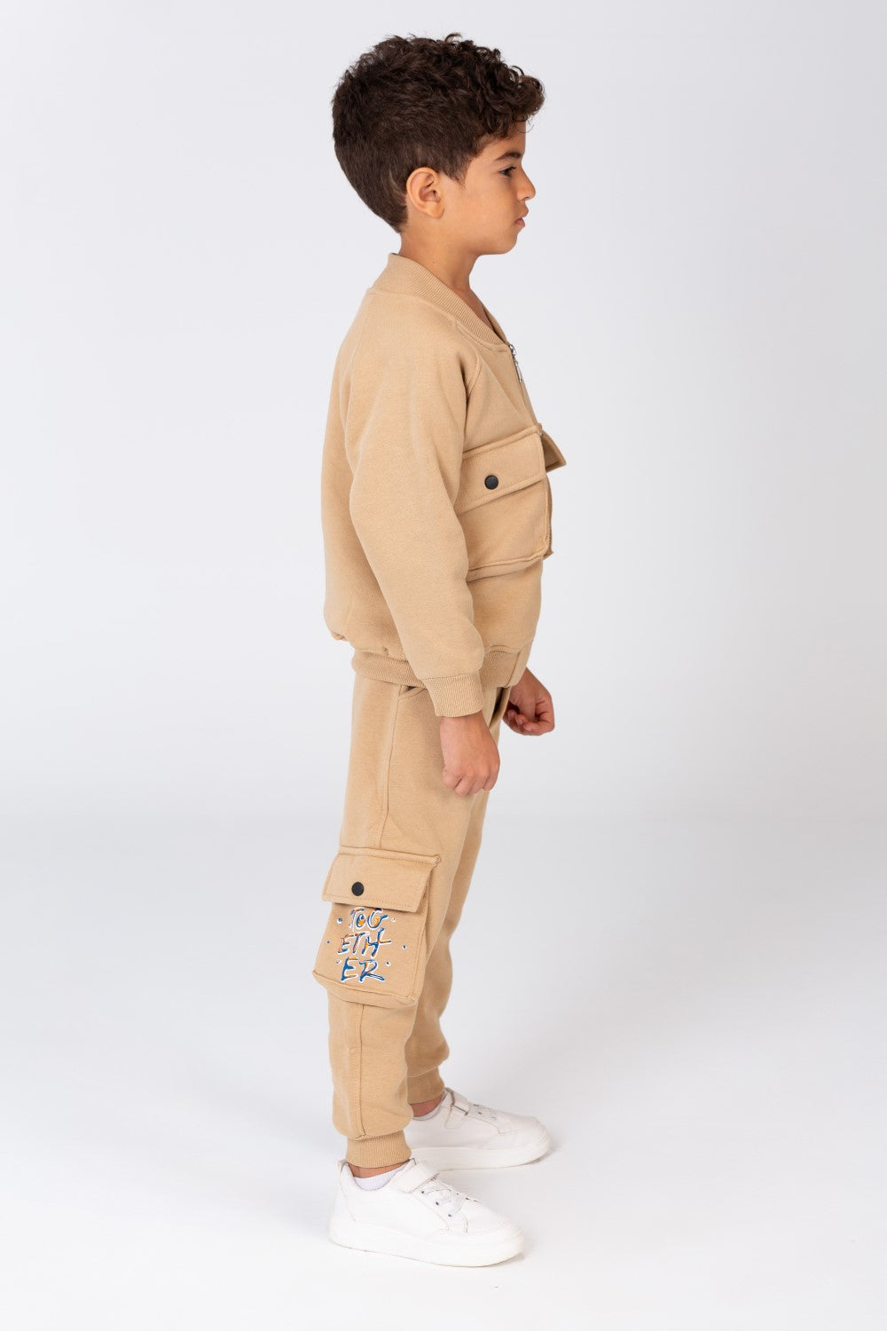 Boy's Padded Front & Sleeves Printed Made Of Comfort Melton Training Suit With Front Pockets