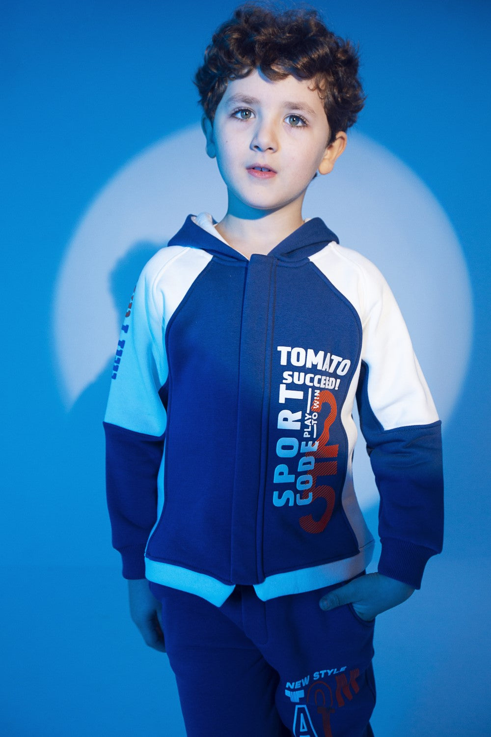 Boy's Padded Front & Sleeves Printed Made Of Soft Melton Hooded Training Suit