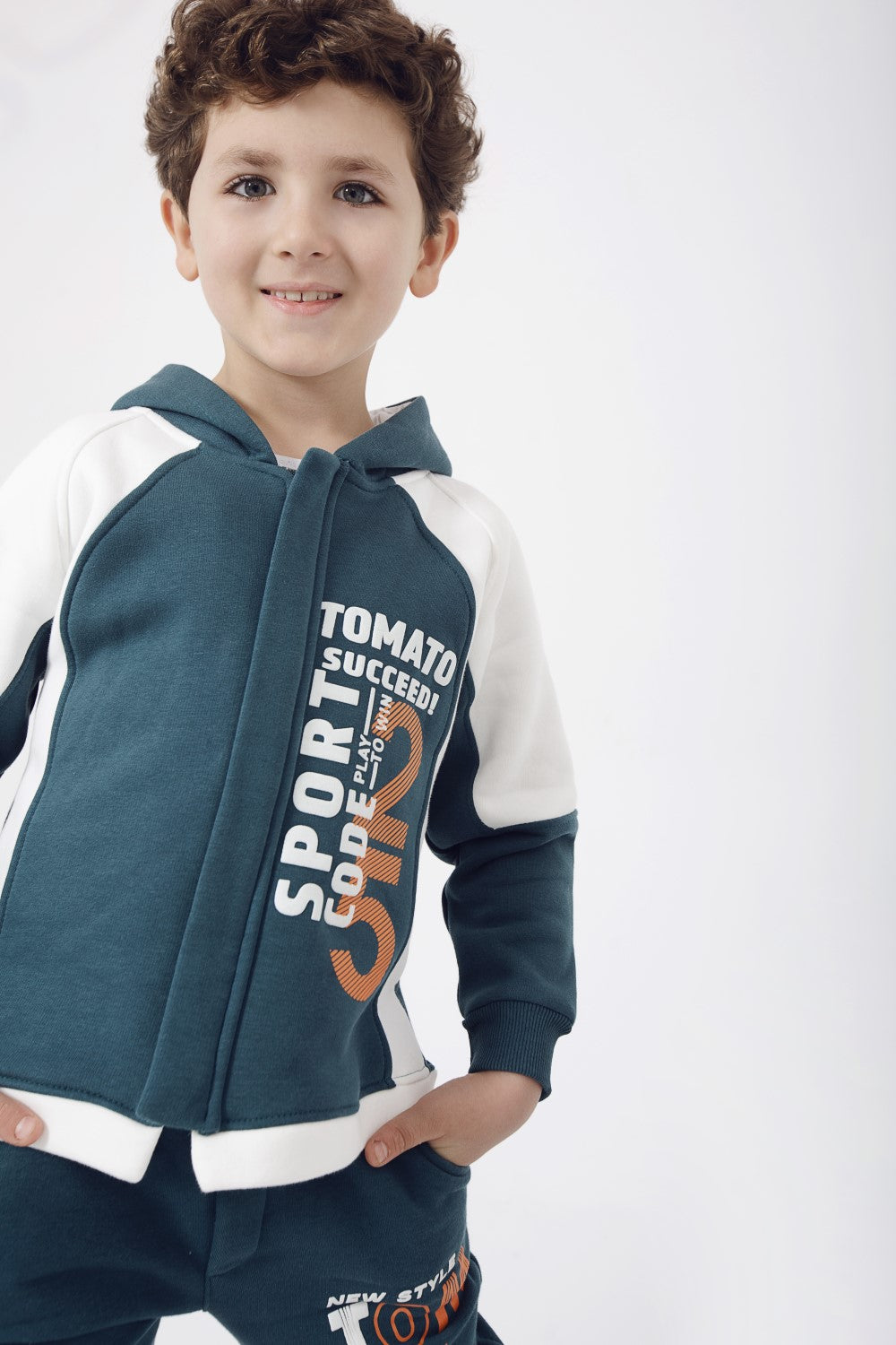 Boy's Padded Front & Sleeves Printed Made Of Soft Melton Hooded Training Suit