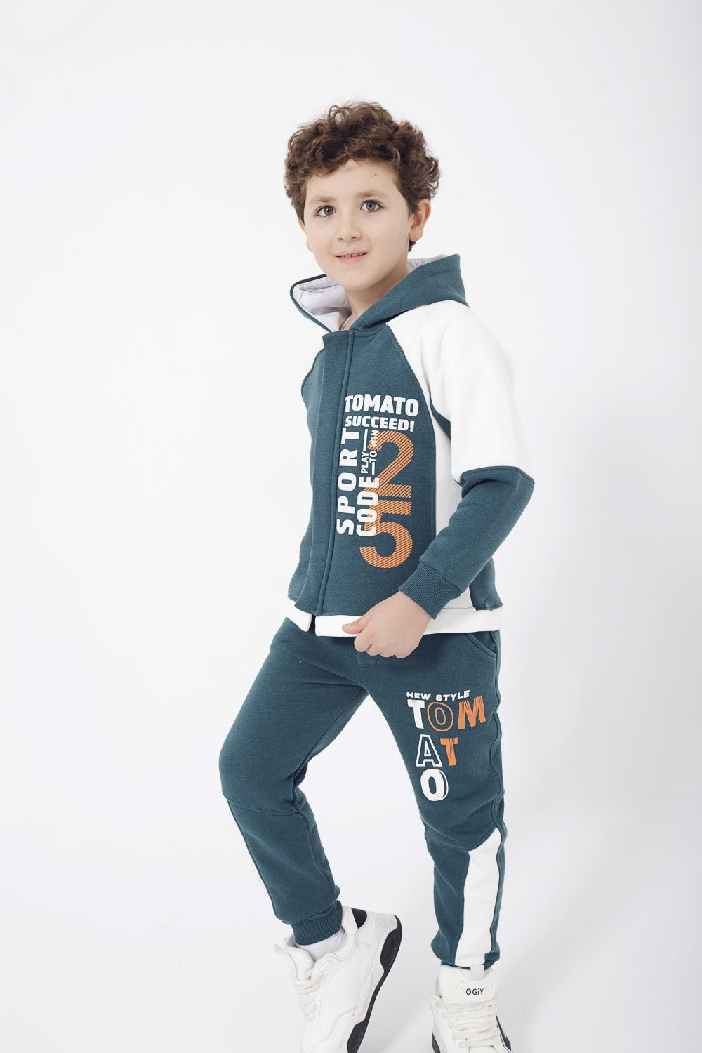 Boy's Padded Front & Sleeves Printed Made Of Soft Melton Hooded Training Suit