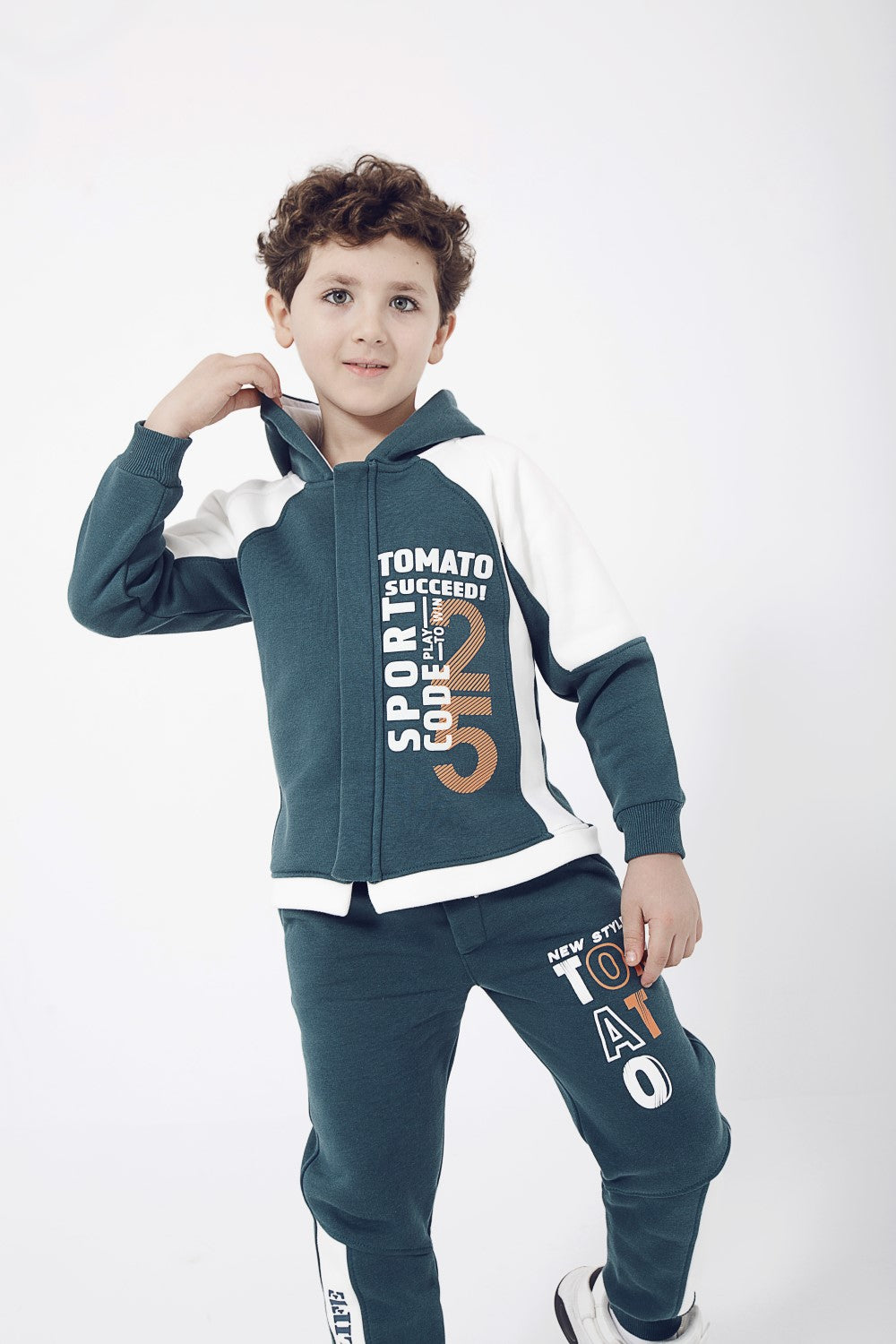 Boy's Padded Front & Sleeves Printed Made Of Soft Melton Hooded Training Suit