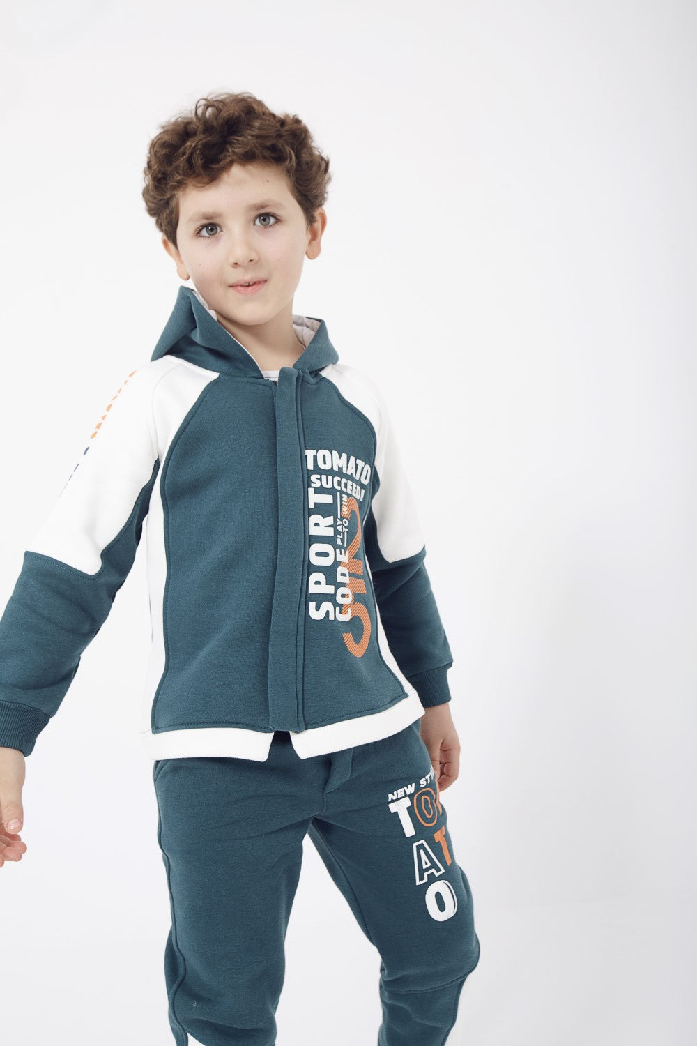 Boy's Padded Front & Sleeves Printed Made Of Soft Melton Hooded Training Suit