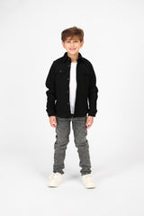 قميص مخملي بأكمام طويلة وأزرار أمامية للأولاد