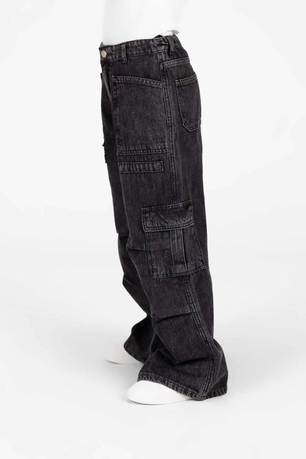 بنطلون جينز واسع الساق للبنات مع جيوب جانبية