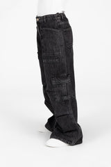 بنطلون جينز واسع الساق للبنات مع جيوب جانبية