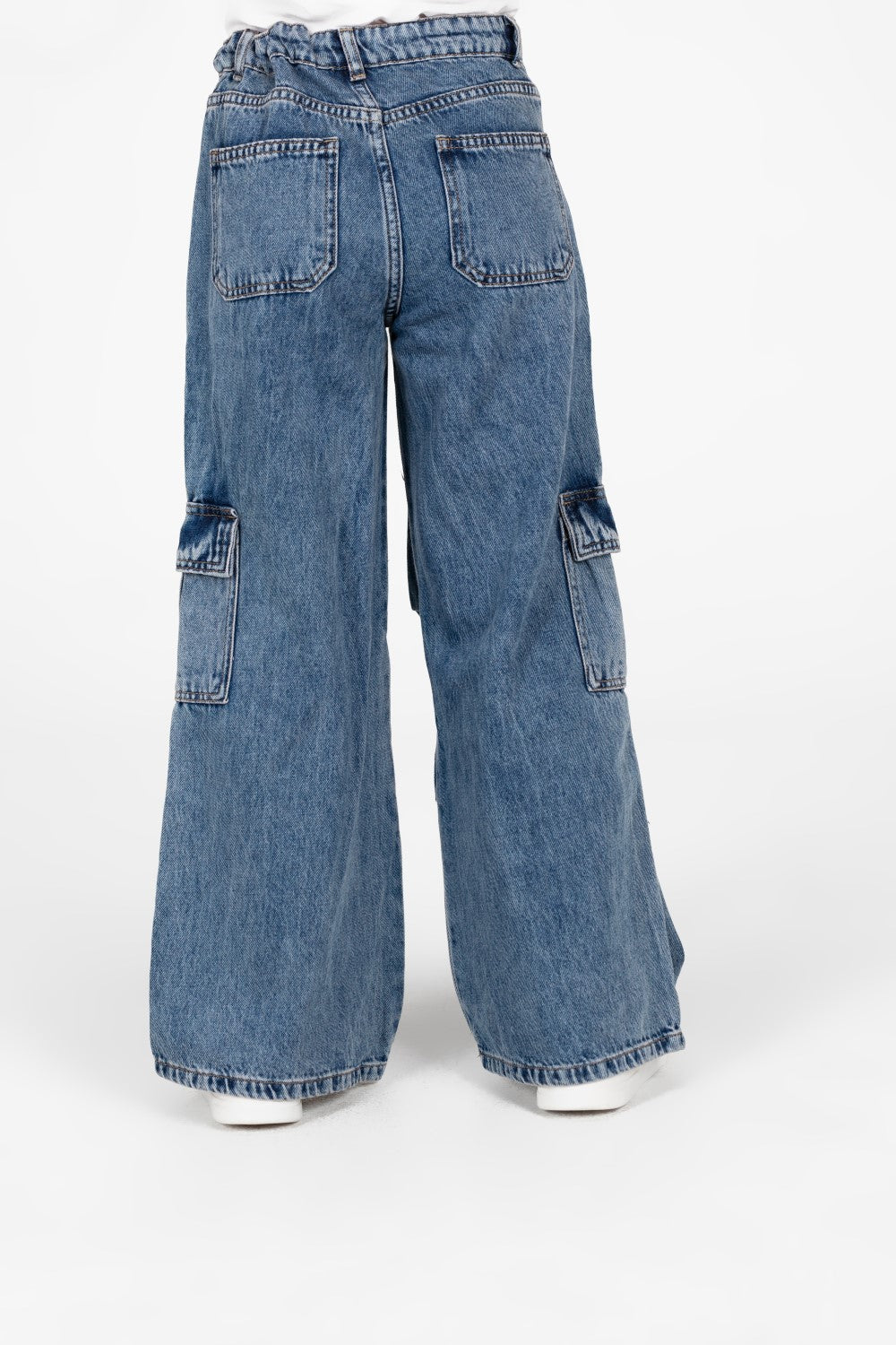 بنطلون جينز واسع الساق للبنات مع جيوب جانبية