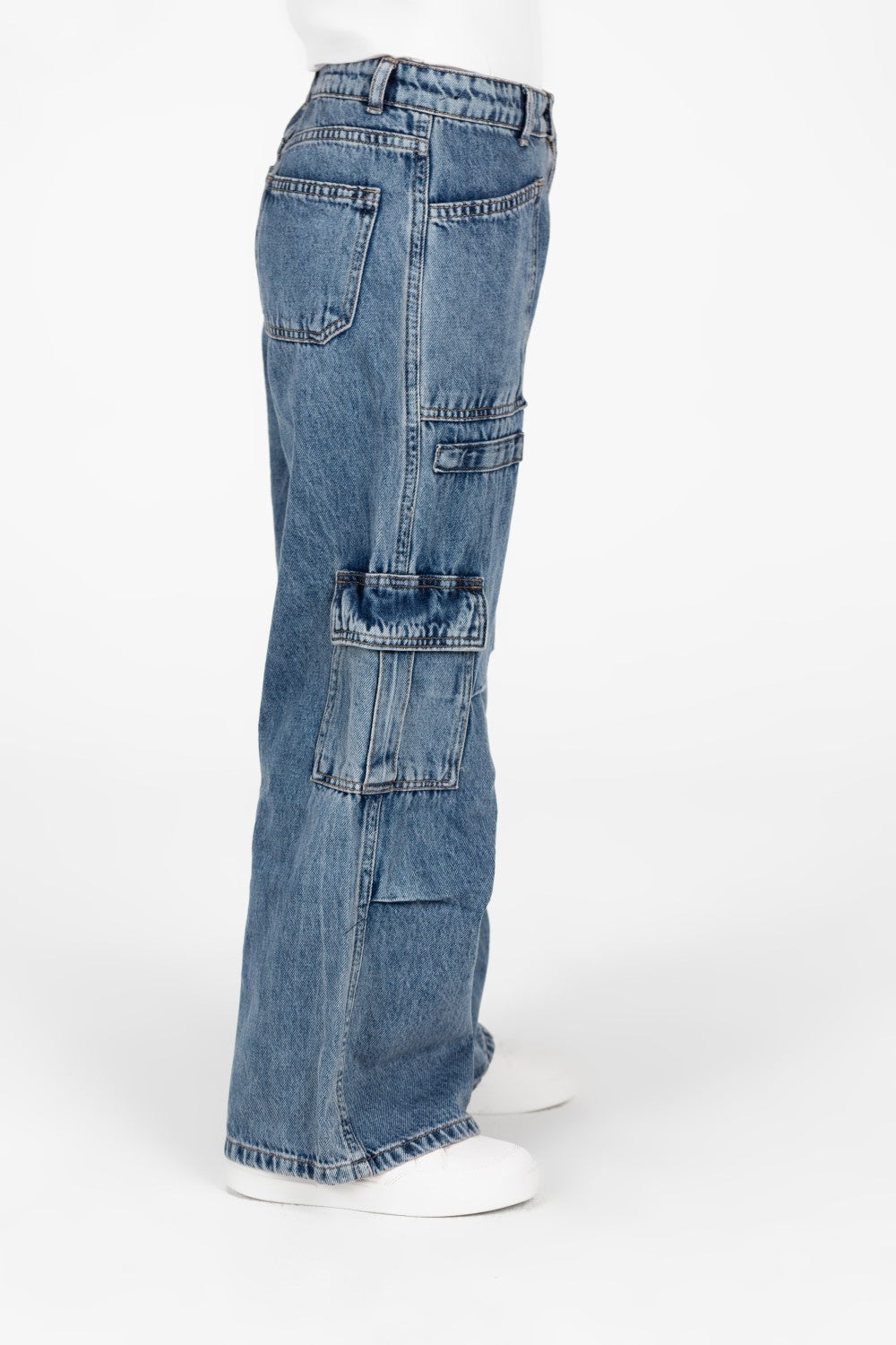 بنطلون جينز واسع الساق للبنات مع جيوب جانبية