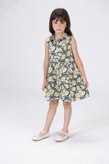 Girls Cut Navy Floral Dress With Collar