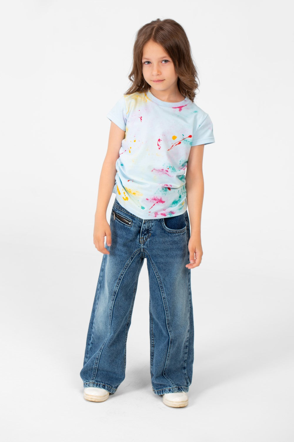 تي شيرت صيفي للبنات بأكمام قصيرة ورقبة مستديرة وطبعة ألوان ميلتون