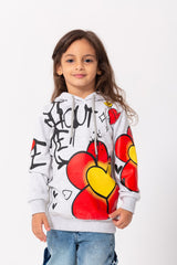 Girl's Hoodie Long Sleeves Front & Sleeves Printed Padded Sweatshirt