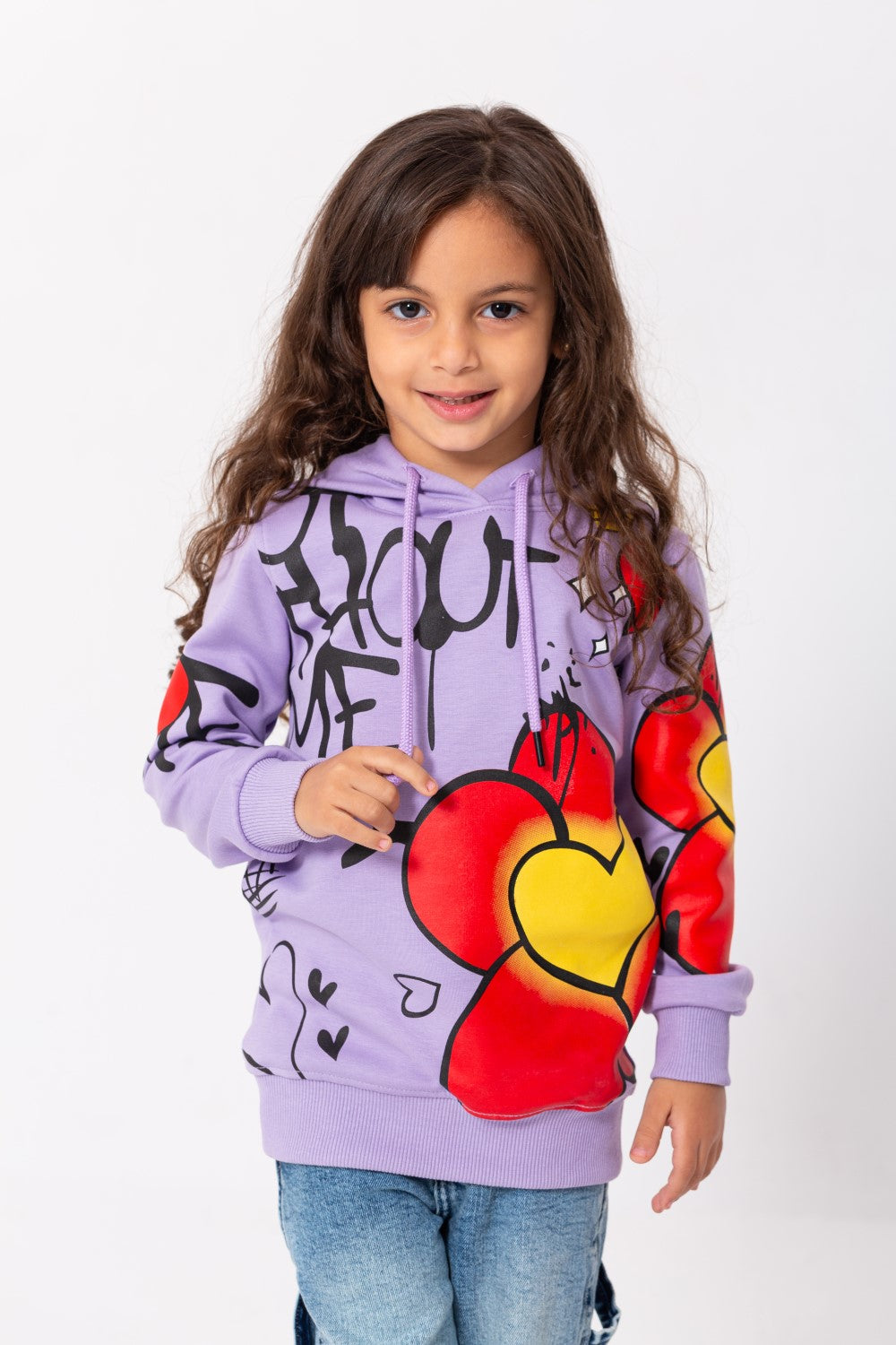 Girl's Hoodie Long Sleeves Front & Sleeves Printed Padded Sweatshirt
