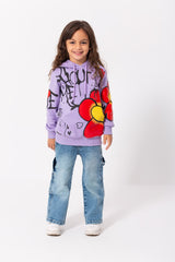 Girl's Hoodie Long Sleeves Front & Sleeves Printed Padded Sweatshirt