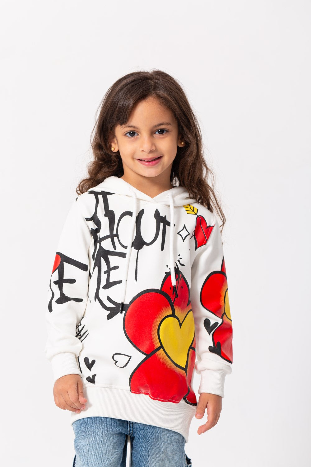 Girl's Hoodie Long Sleeves Front & Sleeves Printed Padded Sweatshirt
