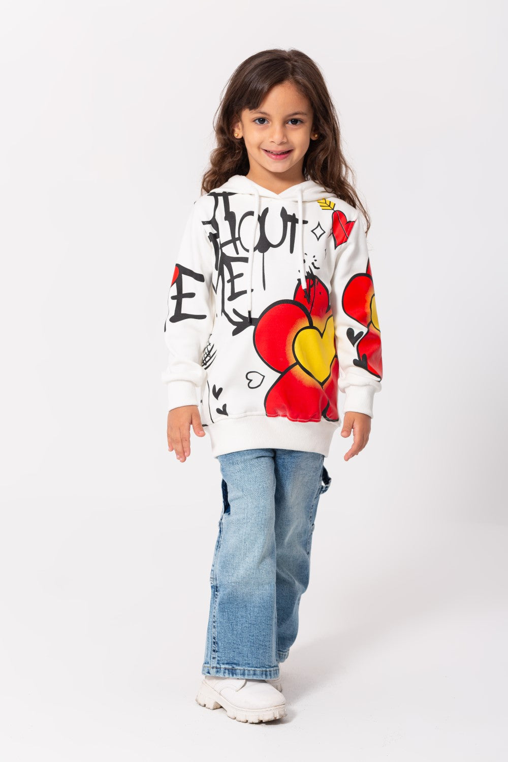 Girl's Hoodie Long Sleeves Front & Sleeves Printed Padded Sweatshirt