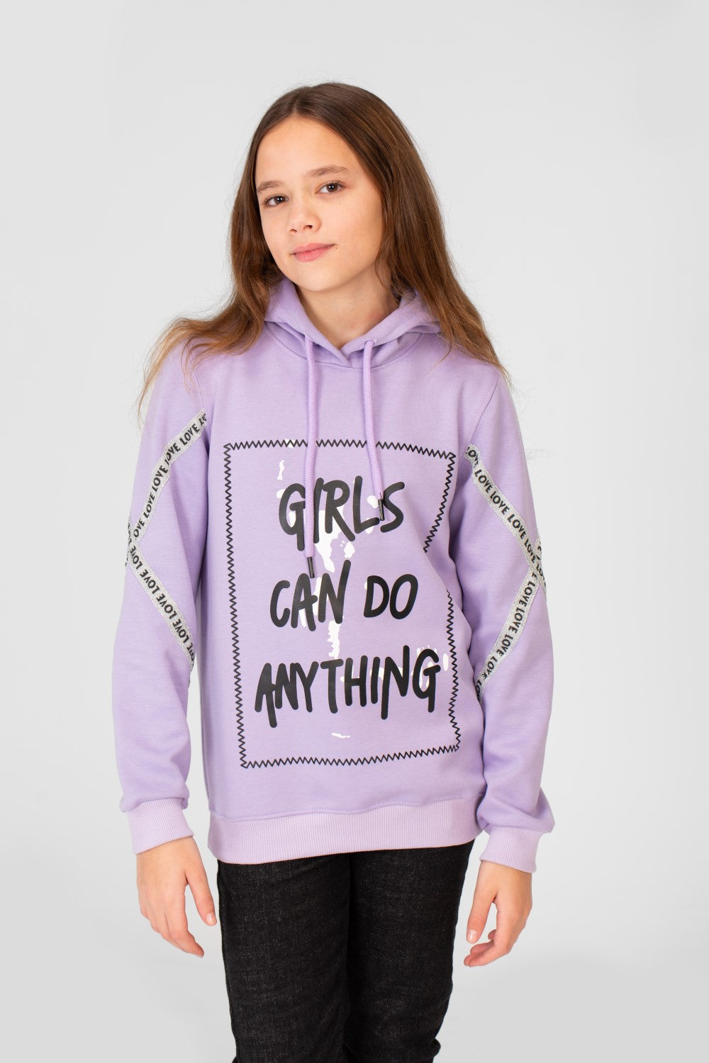 Girl's Printed Hood Sweatshirt With Long Sleeves