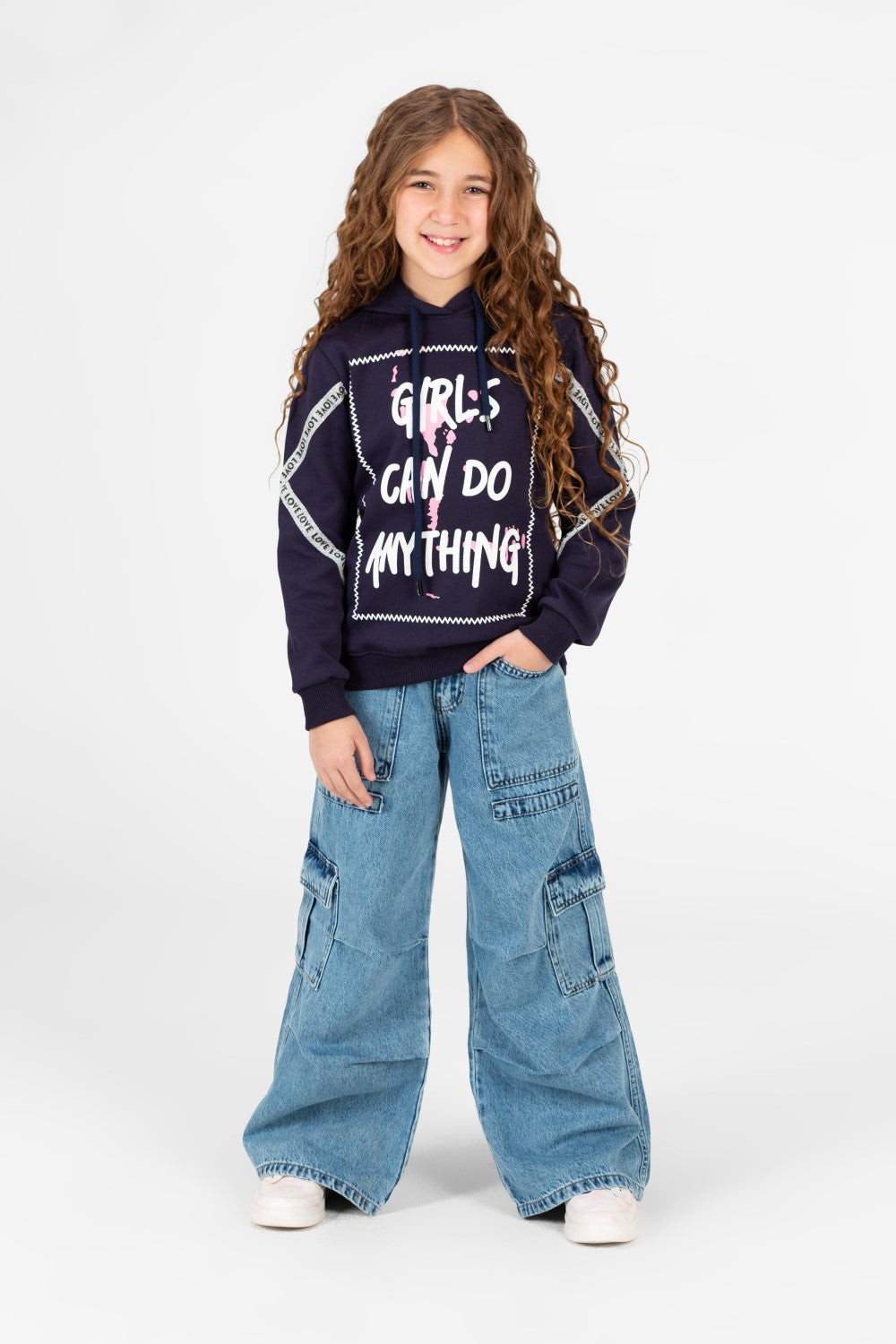 Girl's Printed Hood Sweatshirt With Long Sleeves