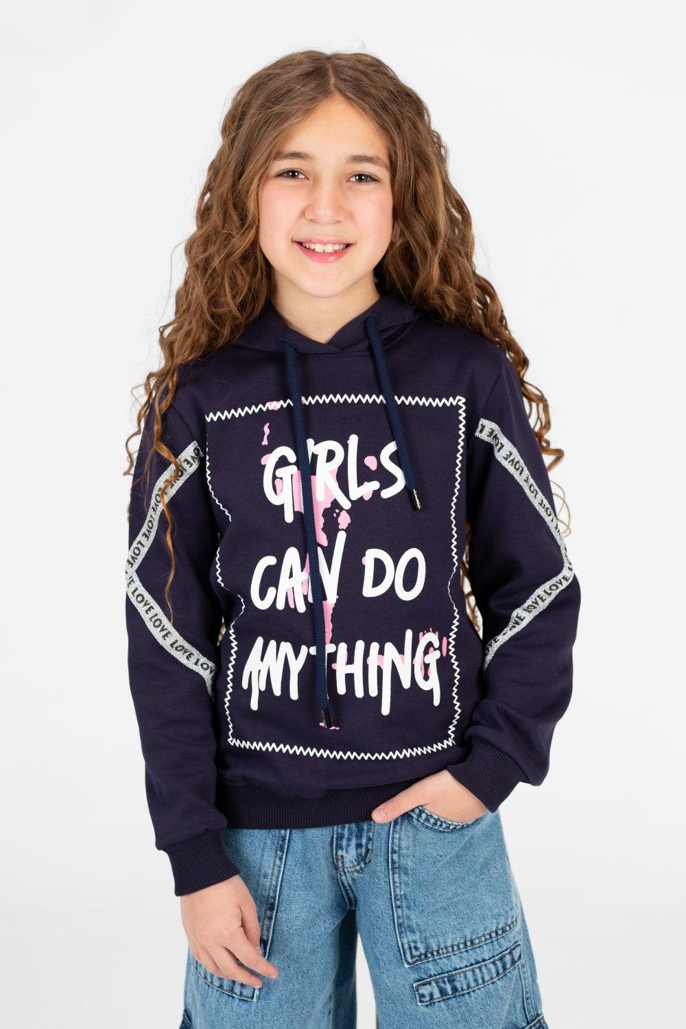Girl's Printed Hood Sweatshirt With Long Sleeves