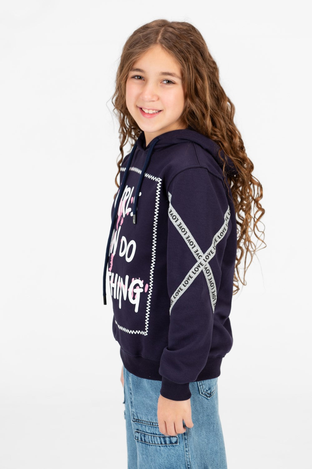 Girl's Printed Hood Sweatshirt With Long Sleeves